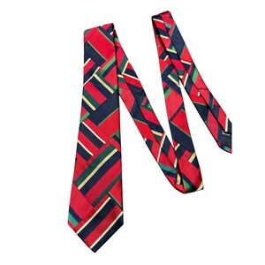 Robert Talbott Best of Class Geometric Stripe Silk Tie Christmas Red Gold 3.5"W